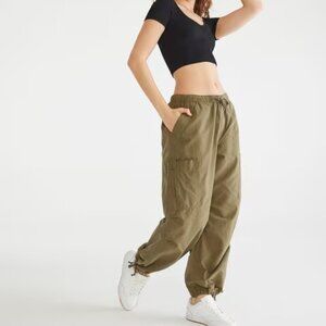 Aeropostale Vtg Olive Army Green Baggy Parachute 7 Pocket Cargo Pants